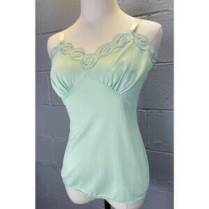 Vintage Nylon Camisole Lace Trim Small Hand Dyed Upcycled Lime Cream